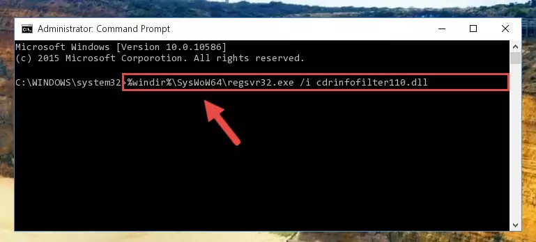 Deleting the Cdrinfofilter110.dll library's problematic registry in the Windows Registry Editor