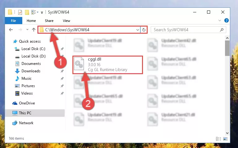 Pasting the Cggl.dll library into the Windows/sysWOW64 directory