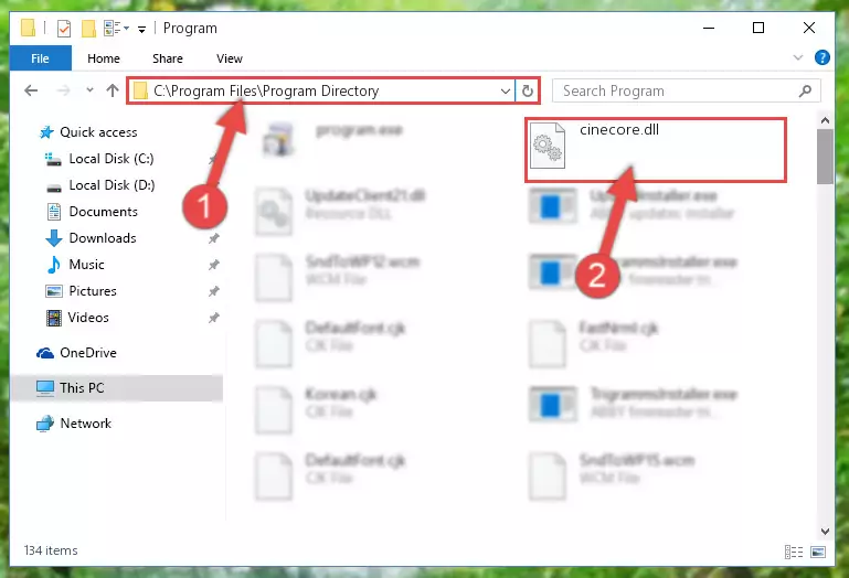 Uninstalling the Cinecore.dll library's broken registry from the Registry Editor (for 64 Bit)