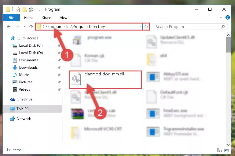 Uninstalling the damaged Clanmod_dod_mm.dll library's registry from the system (for 64 Bit)