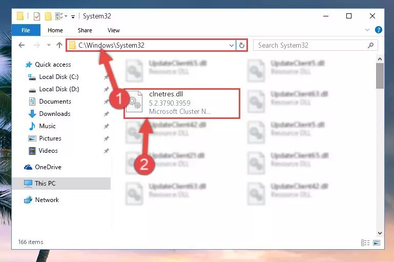 Pasting the Clnetres.dll file into the Windows/sysWOW64 folder