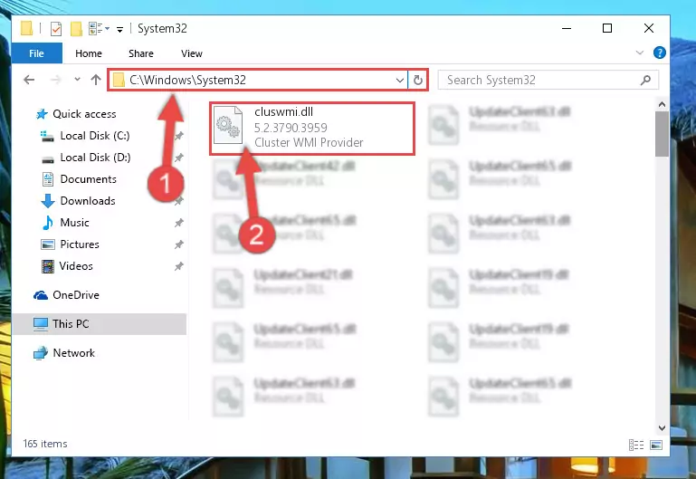 Pasting the Cluswmi.dll file into the Windows/sysWOW64 folder