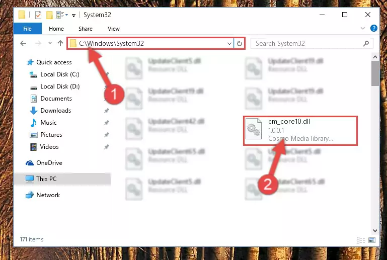 Copying the Cm_core10.dll library into the Windows/System32 directory