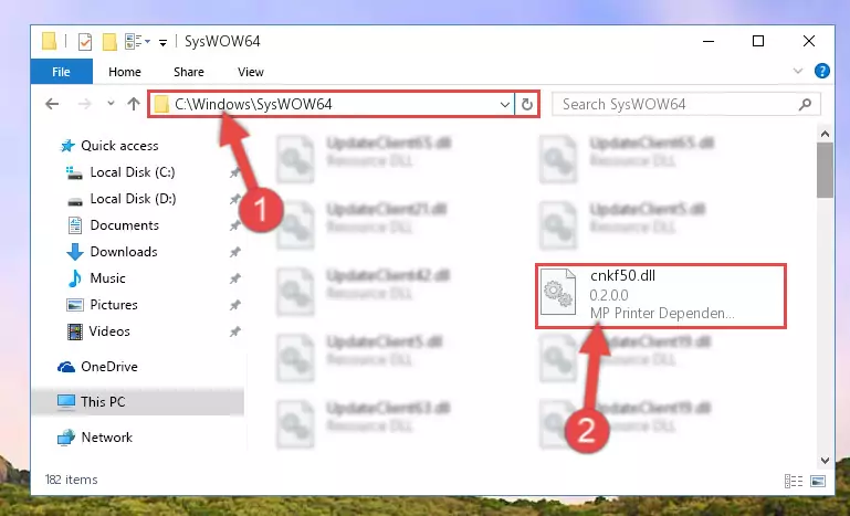 Copying the Cnkf50.dll file to the Windows/sysWOW64 folder