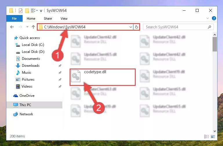 Copying the Codetype.dll library to the Windows/sysWOW64 directory