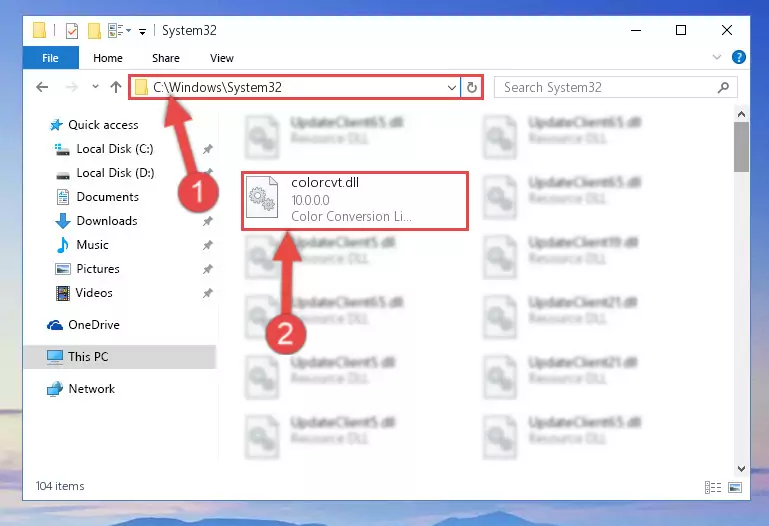 Pasting the Colorcvt.dll library into the Windows/sysWOW64 directory