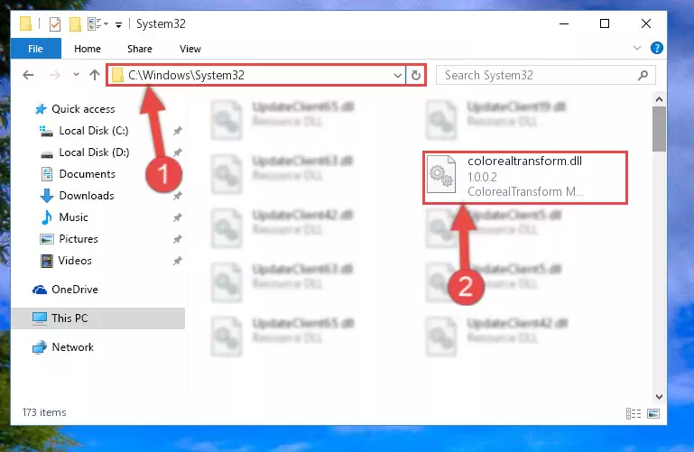 Pasting the Colorealtransform.dll file into the Windows/System32 folder