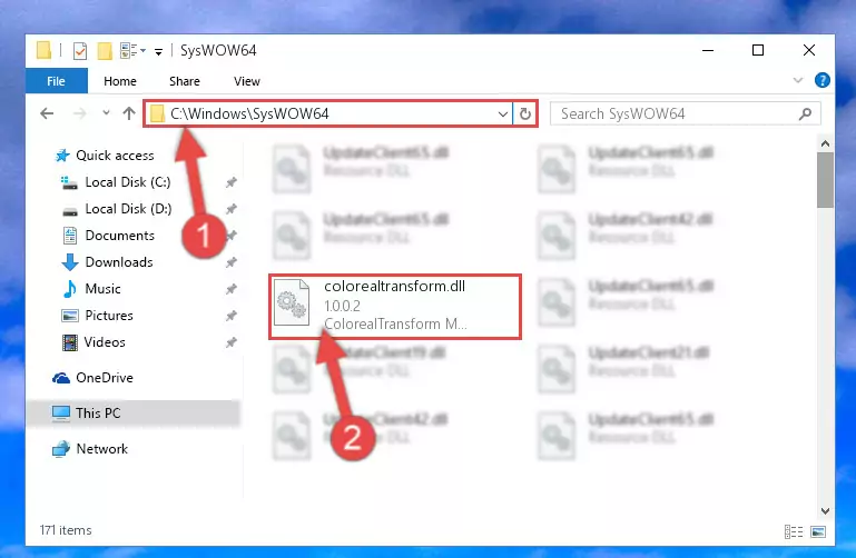 Pasting the Colorealtransform.dll file into the Windows/sysWOW64 folder