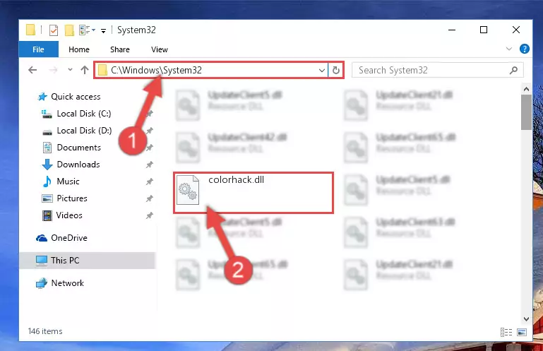 Pasting the Colorhack.dll library into the Windows/sysWOW64 directory