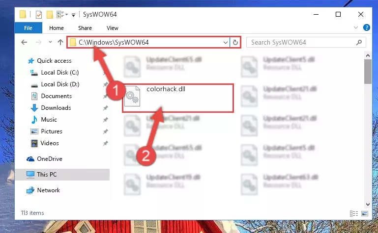 Extracting the Colorhack.dll library to the desktop