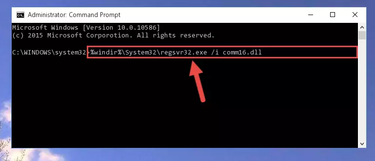 Uninstalling the Comm16.dll file from the system registry