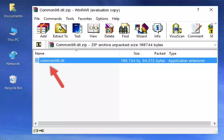 Pasting the Common98.dll file into the software's file folder