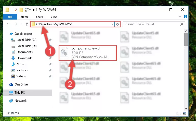 Pasting the Componentview.dll file into the Windows/sysWOW64 folder