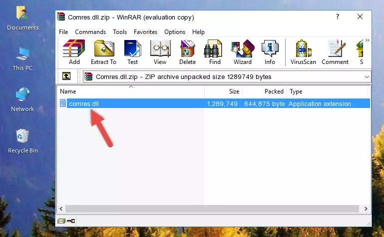 Pasting the Comres.dll file into the software's file folder