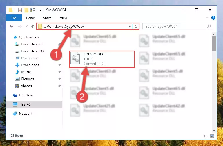 Copying the Convertor.dll file to the Windows/sysWOW64 folder