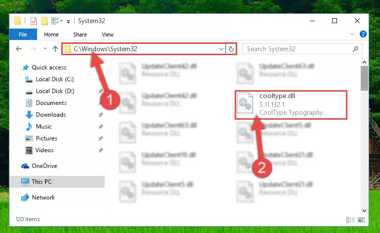 Copying the Cooltype.dll library into the Windows/System32 directory