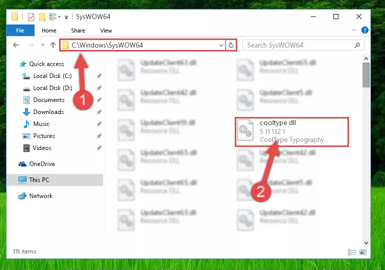 Pasting the Cooltype.dll library into the Windows/sysWOW64 directory