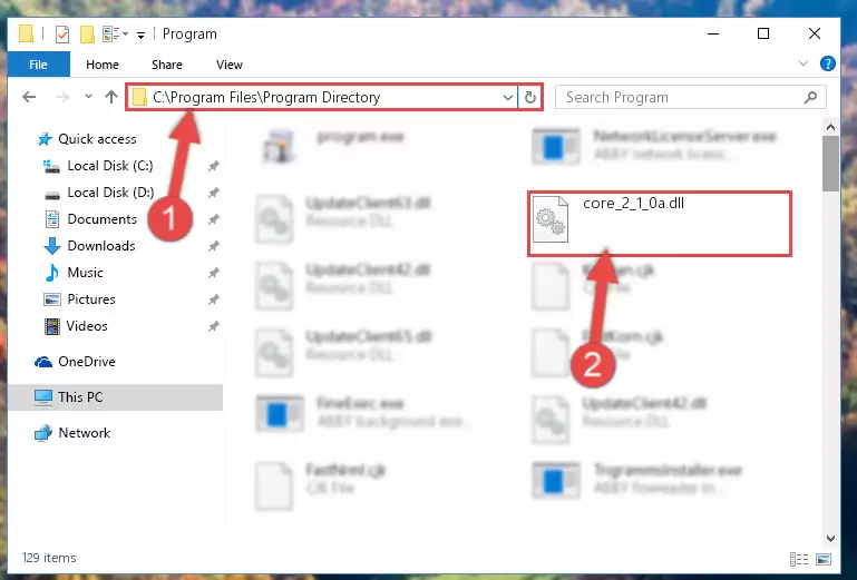 Uninstalling the damaged Core_2_1_0a.dll file's registry from the system (for 64 Bit)