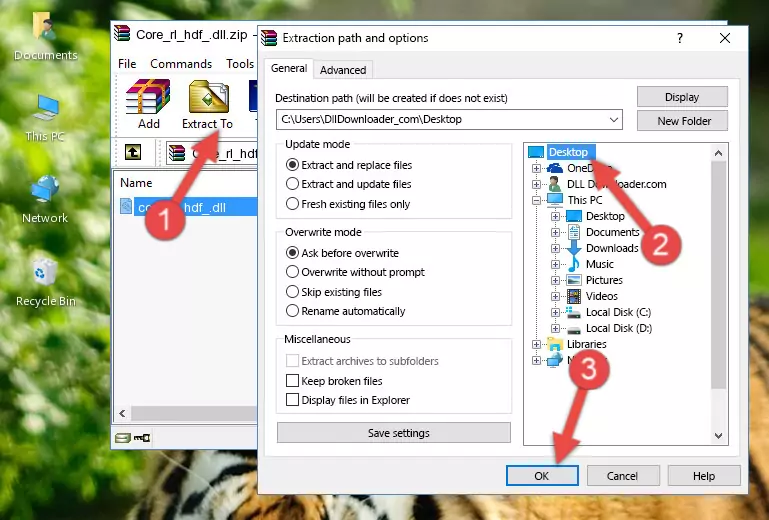 Copying the Core_rl_hdf_.dll library into the Windows/System32 directory