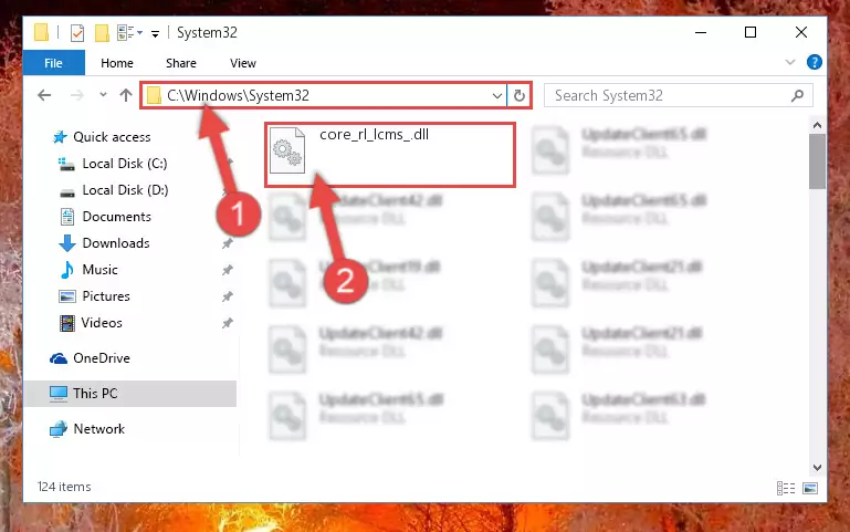 Copying the Core_rl_lcms_.dll file into the Windows/System32 folder