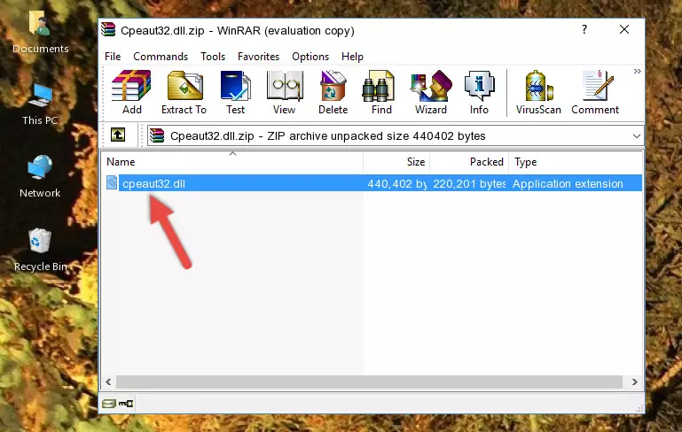 Copying the Cpeaut32.dll file into the software's file folder