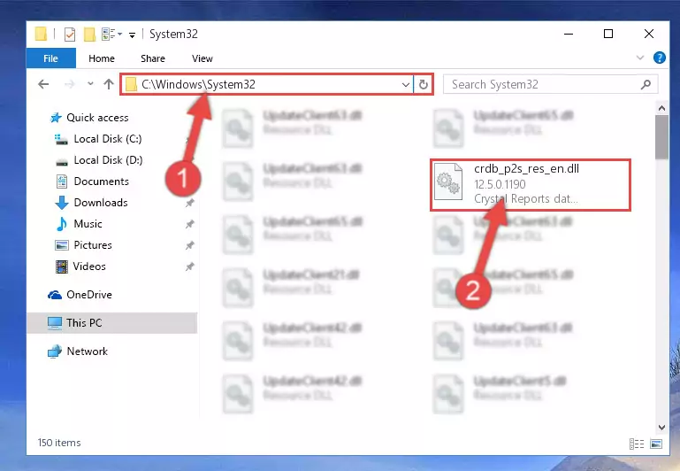 Copying the Crdb_p2s_res_en.dll library into the Windows/System32 directory