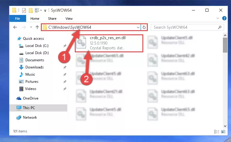 Pasting the Crdb_p2s_res_en.dll library into the Windows/sysWOW64 directory