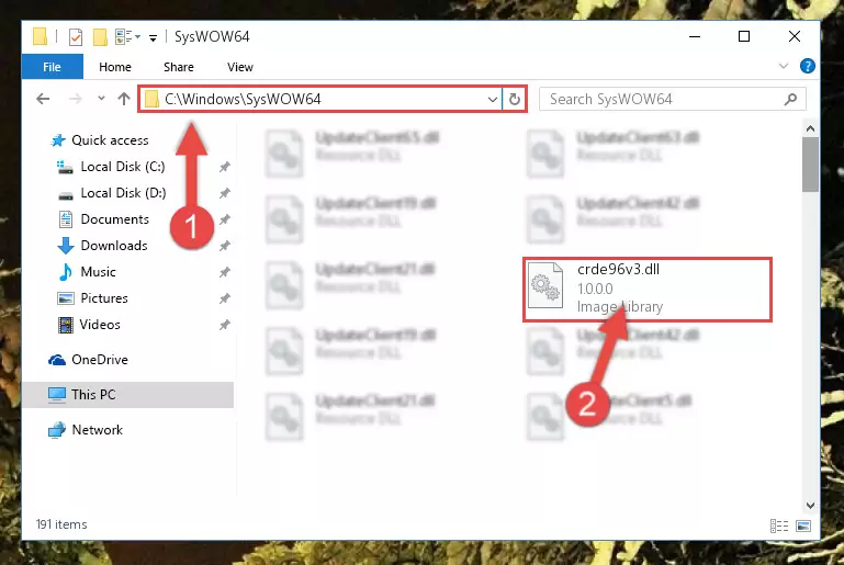 Pasting the Crde96v3.dll file into the Windows/sysWOW64 folder