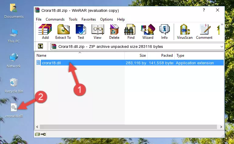 Pasting the Crora18.dll file into the software's file folder