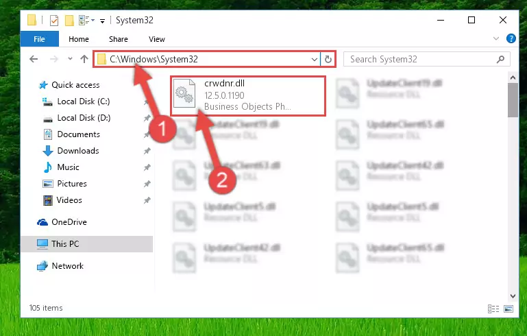 Pasting the Crwdnr.dll file into the Windows/sysWOW64 folder