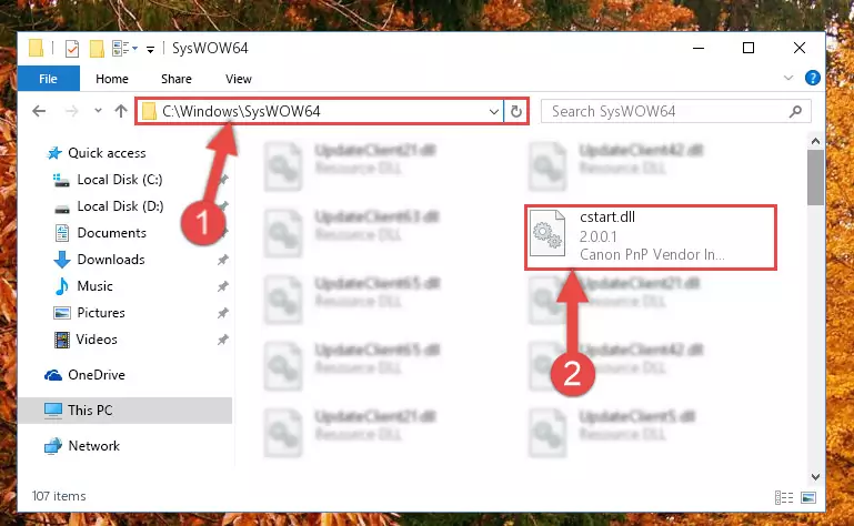Pasting the Cstart.dll file into the Windows/sysWOW64 folder