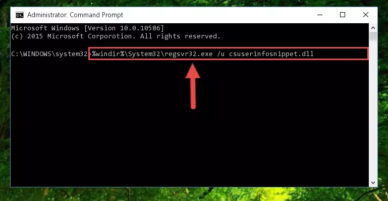 Creating a new registry for the Csuserinfosnippet.dll file in the Windows Registry Editor