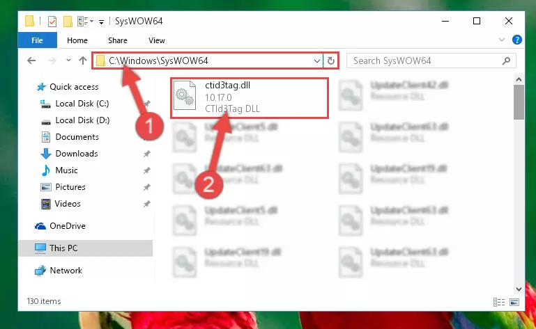 Pasting the Ctid3tag.dll library into the Windows/sysWOW64 directory