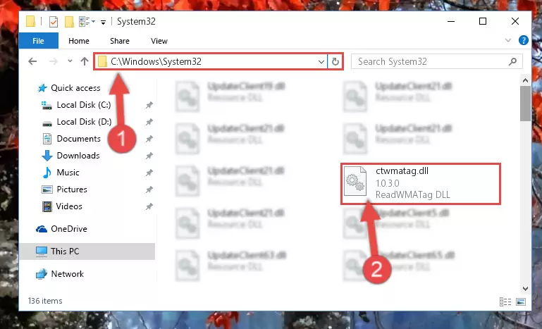 Pasting the Ctwmatag.dll library into the Windows/sysWOW64 directory