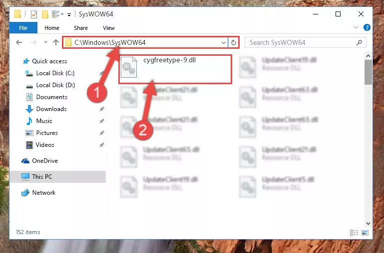 Pasting the Cygfreetype-9.dll library into the Windows/sysWOW64 directory