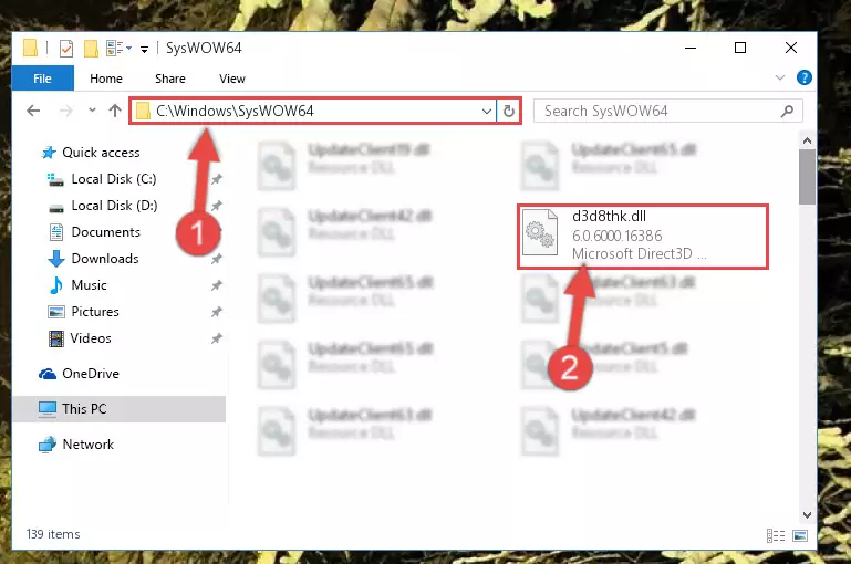Pasting the D3d8thk.dll file into the Windows/sysWOW64 folder