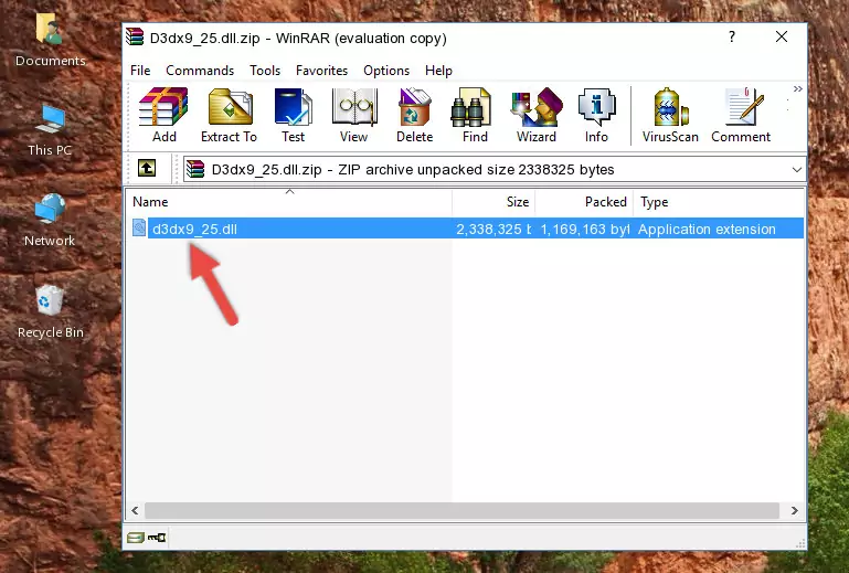 Copying the D3dx9_25.dll file into the file folder of the software.