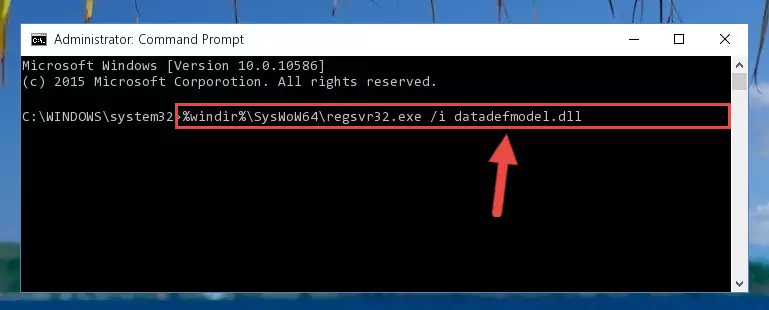 Uninstalling the damaged Datadefmodel.dll file's registry from the system (for 64 Bit)