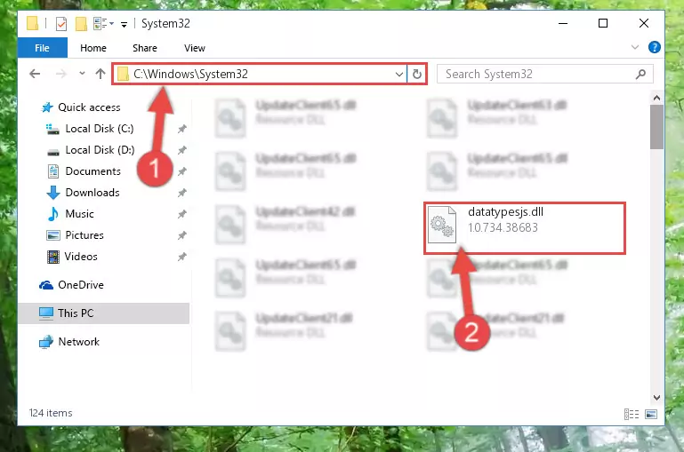 Pasting the Datatypesjs.dll library into the Windows/sysWOW64 directory