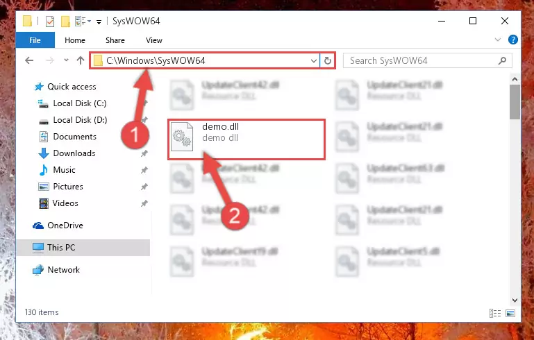 Pasting the Demo.dll file into the Windows/sysWOW64 folder