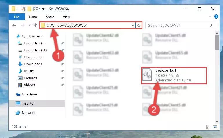 Pasting the Deskperf.dll file into the Windows/sysWOW64 folder