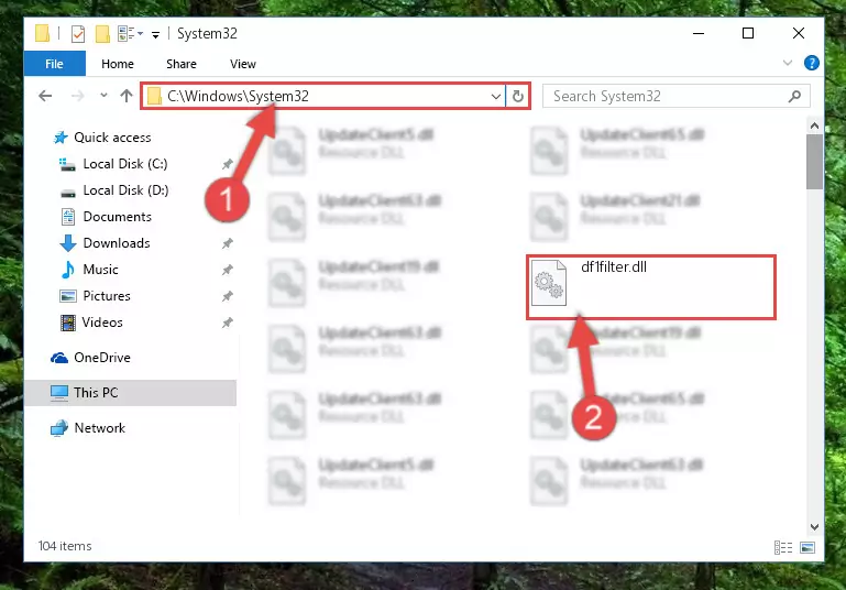 Pasting the Df1filter.dll library into the Windows/System32 directory
