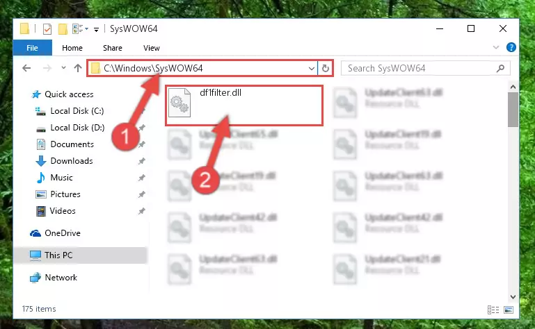 Pasting the Df1filter.dll library into the Windows/sysWOW64 directory