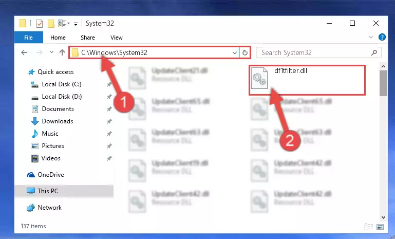 Copying the Df1tfilter.dll library into the Windows/System32 directory