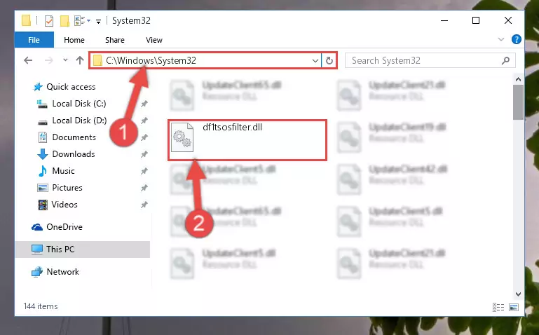 Pasting the Df1tsosfilter.dll library into the Windows/System32 directory