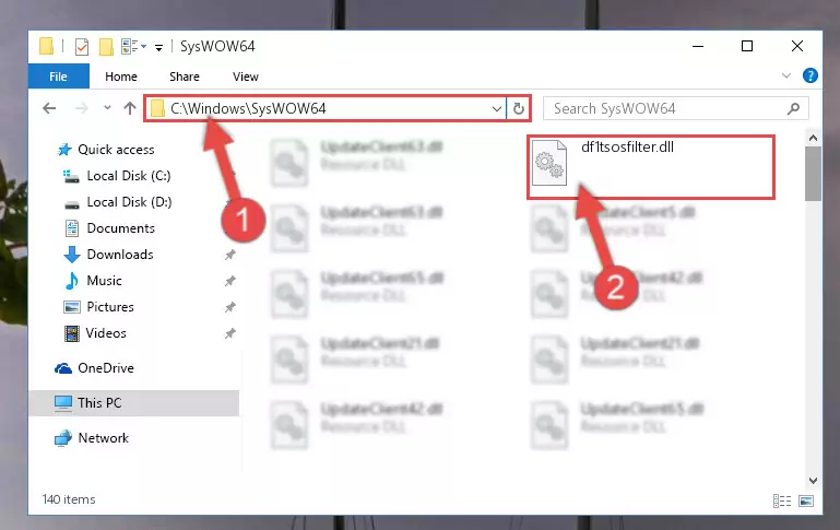Pasting the Df1tsosfilter.dll library into the Windows/sysWOW64 directory