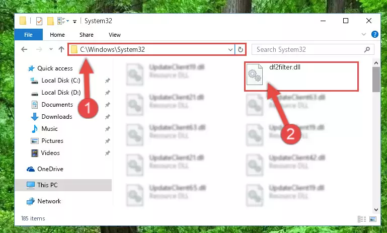 Copying the Df2filter.dll library into the Windows/System32 directory