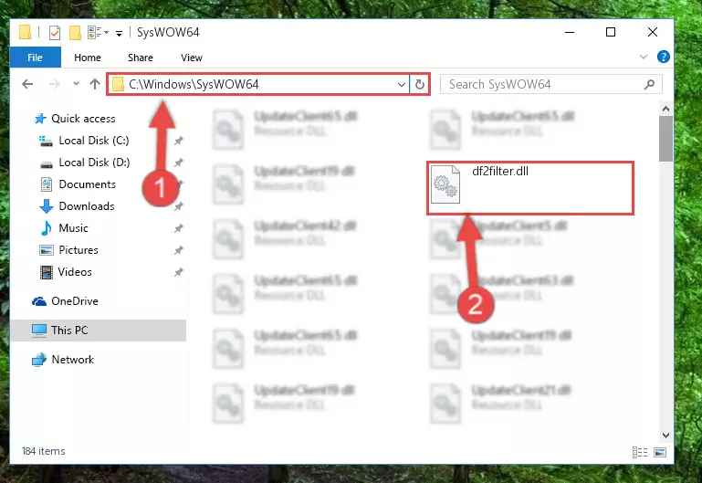 Copying the Df2filter.dll library to the Windows/sysWOW64 directory