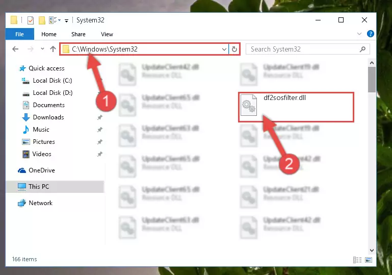 Copying the Df2sosfilter.dll library to the Windows/sysWOW64 directory