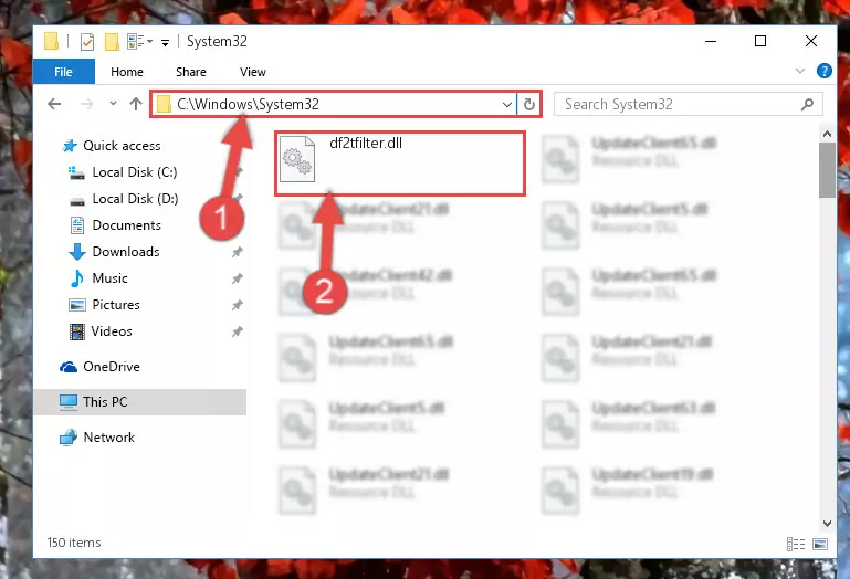 Copying the Df2tfilter.dll library into the Windows/System32 directory